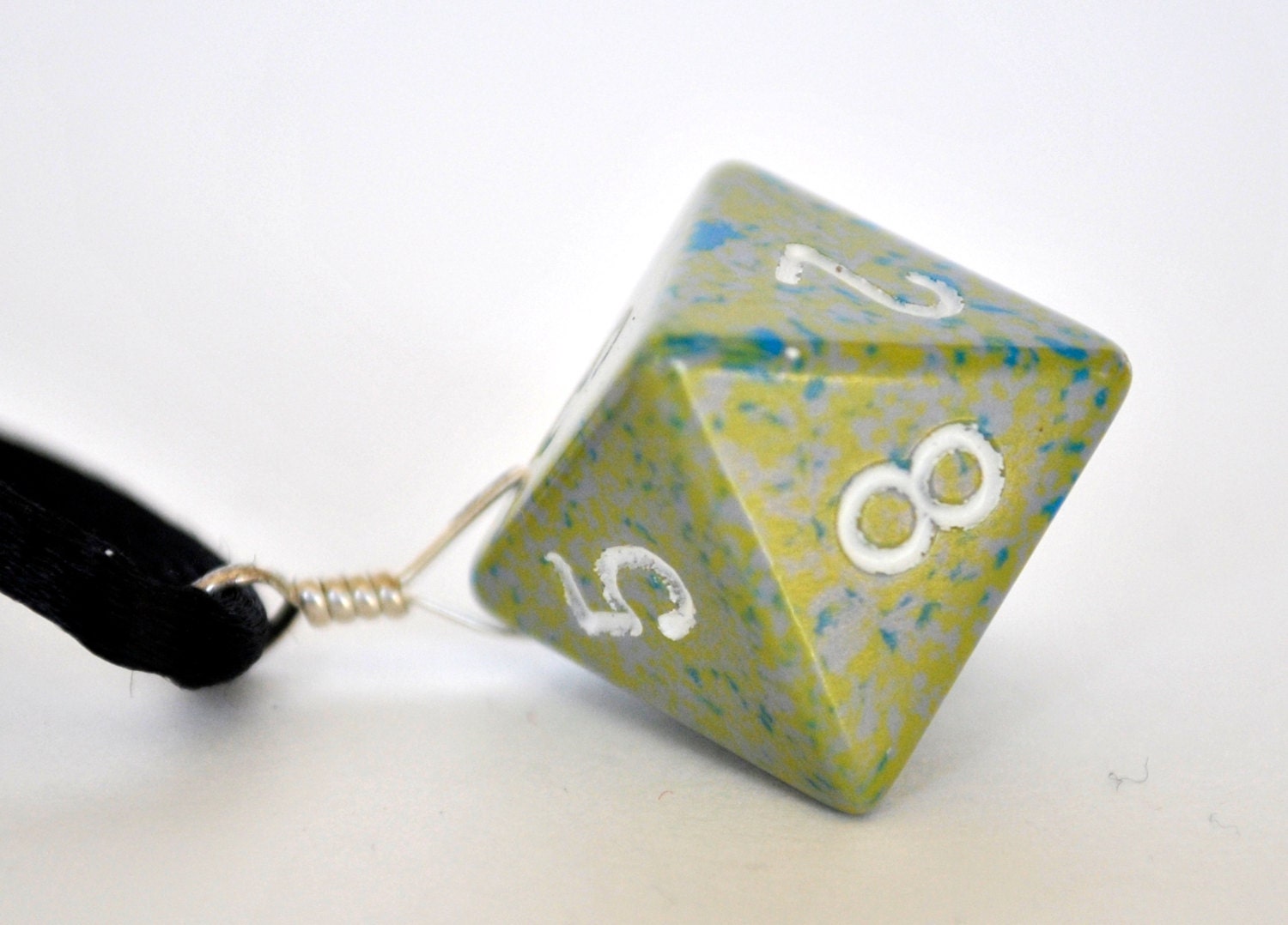 Dice Pendant Necklace - Grey and Blue D8 Eight Sided - Geeky Gamer Jewelry