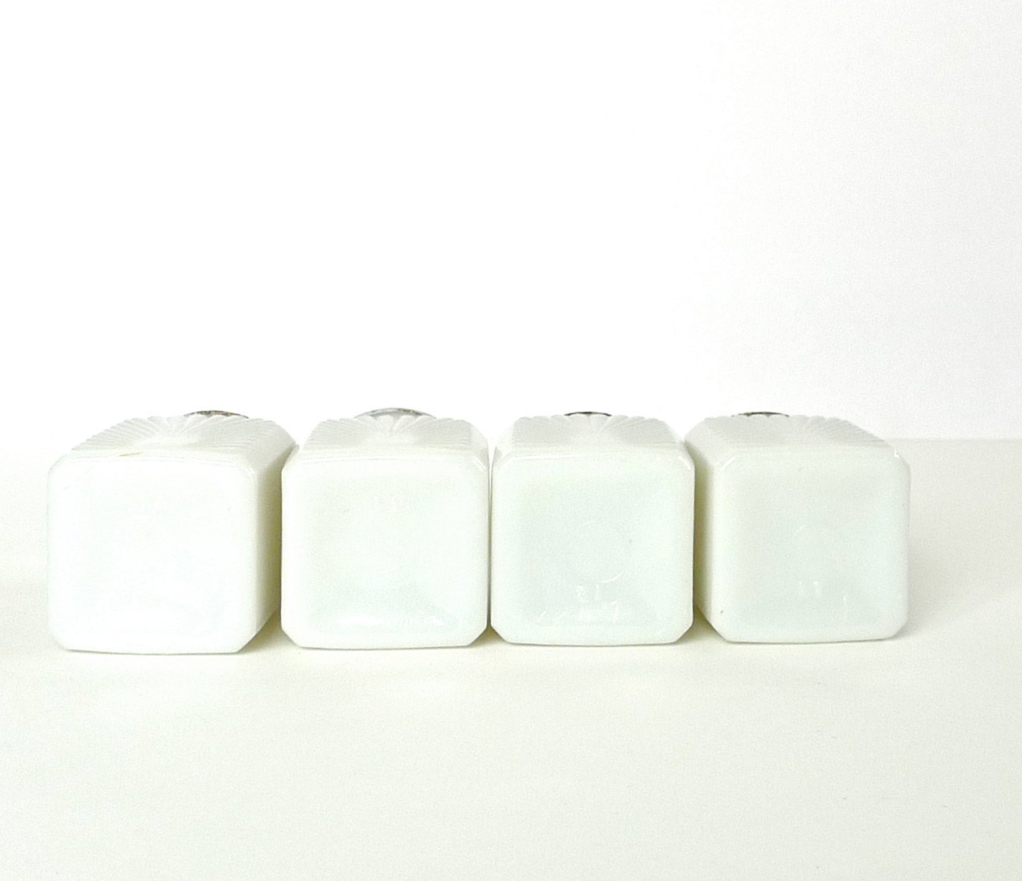Vintage Milk Glass Sun Ray Spice Jars Set of Four
