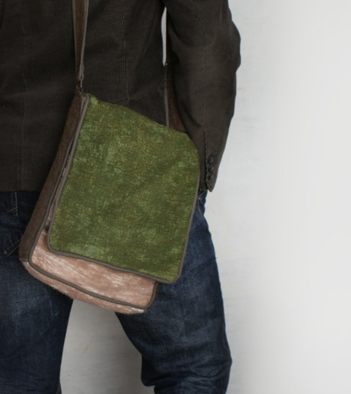 Stylish Brown Green Messenger Shoulder Felted Bag -- Hand felted wool -- Wearable Art - OOAK