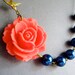 Coral Necklace,Navy Blue Jewelry,Bridesmaid Jewelry,Pearl Necklace,Nautical Jewelry,Wedding Jewelry  (Free matching earrings)