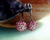 Crystal Pave Earrings, Hot Pink Rhinestone and Silver Dome Earrings, FREE Shipping U.S.