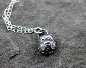 Fine SIlver Bulldog Pendant With Faceted Stone