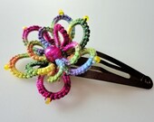 Tatted multicolored flower hair clip