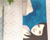 Girl reading a book original illustration