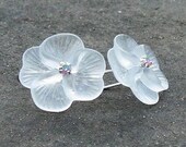 White Lucite Moonflower Earrings, Swarovski Crystal Centers... Delicate Jewelry