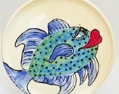 Ceramic Plate Blue Fish Wheel Thrown Handmade Made to Order