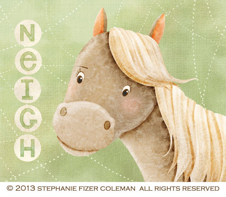 horse art print -- Farm Animals Horse -  pony artwork, nursery, kids art, childrens room art, farm, animal, neigh, green