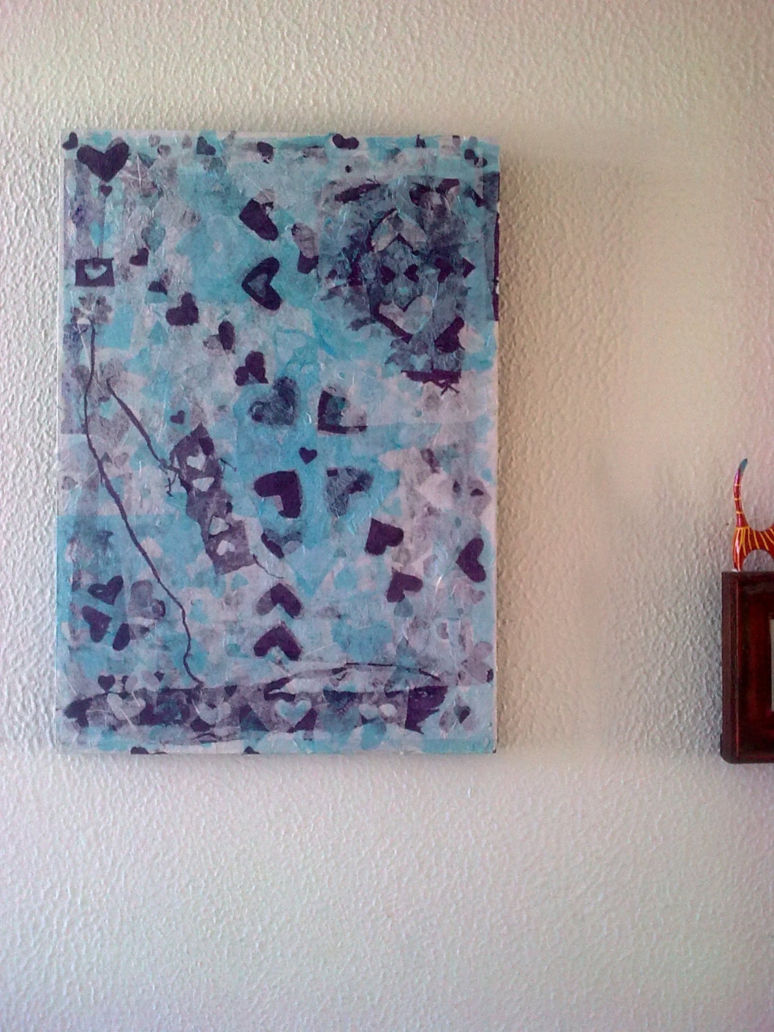 Original collage - tissue paper on upcycled board - Transparent Hearts