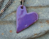 Copper Enamel Heart Pendant Necklace Little Purple