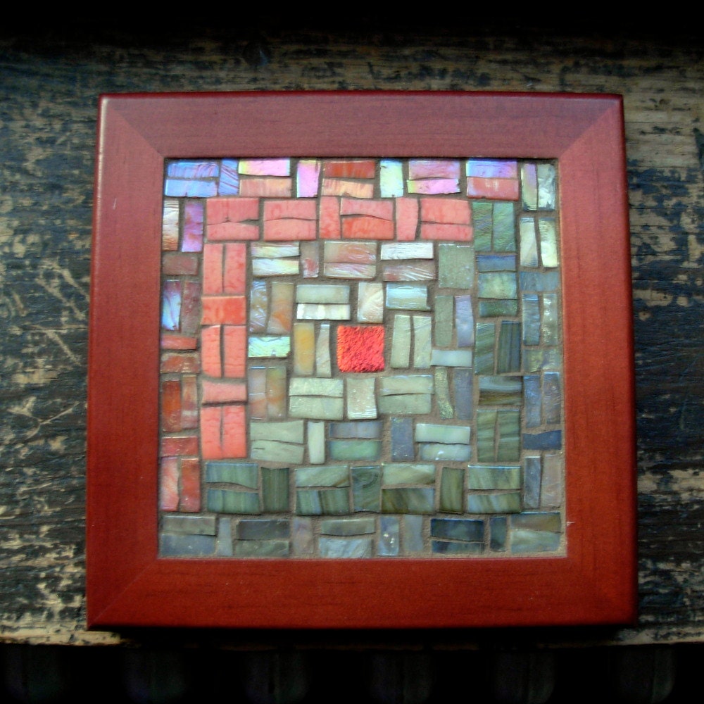 Earth Tones and Coral Log Cabin Mosaic Trivet