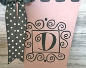 custom monogrammed ribbon trash bin in light pink