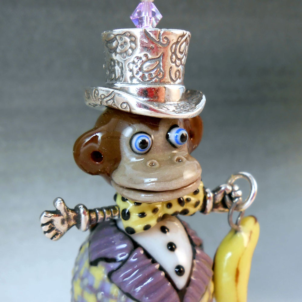 Monkey Pendant - Monkey in a Monkey Suit with Sterling Silver Top Hat
