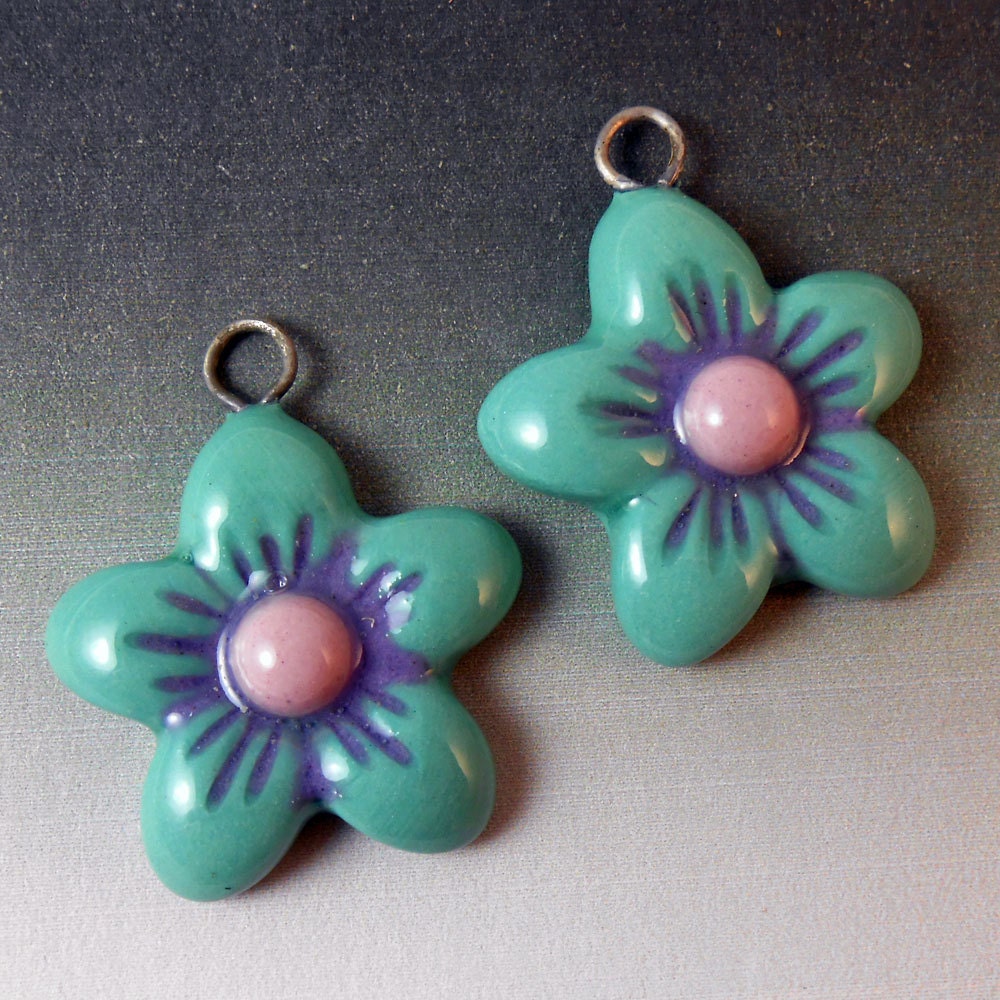 Ceramic Flower Charms - Earring Pair
