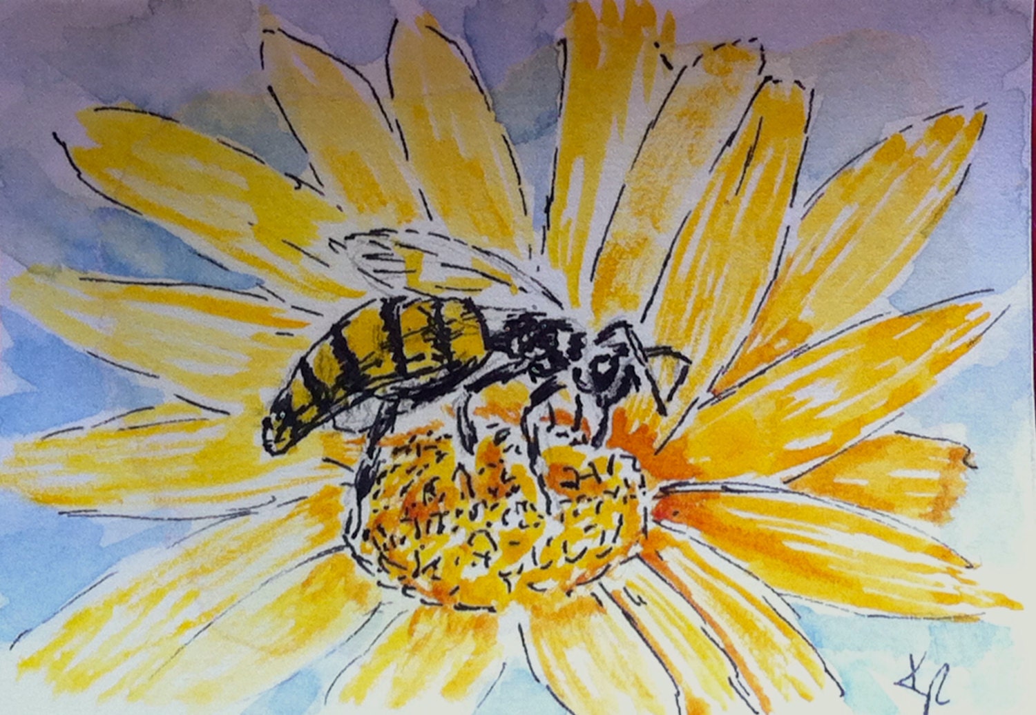 ACEO - The Bee's Knees (and other bits) - floral watercolour