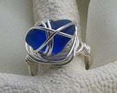 Colbalt Blue Beach Glass Wire Wrapped Ring Size 6 1/2