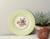 Floral Green Spring Cottage Garden Flowers Shabby Cottage Granny Chic Puls Plate from Germany with Gold Details