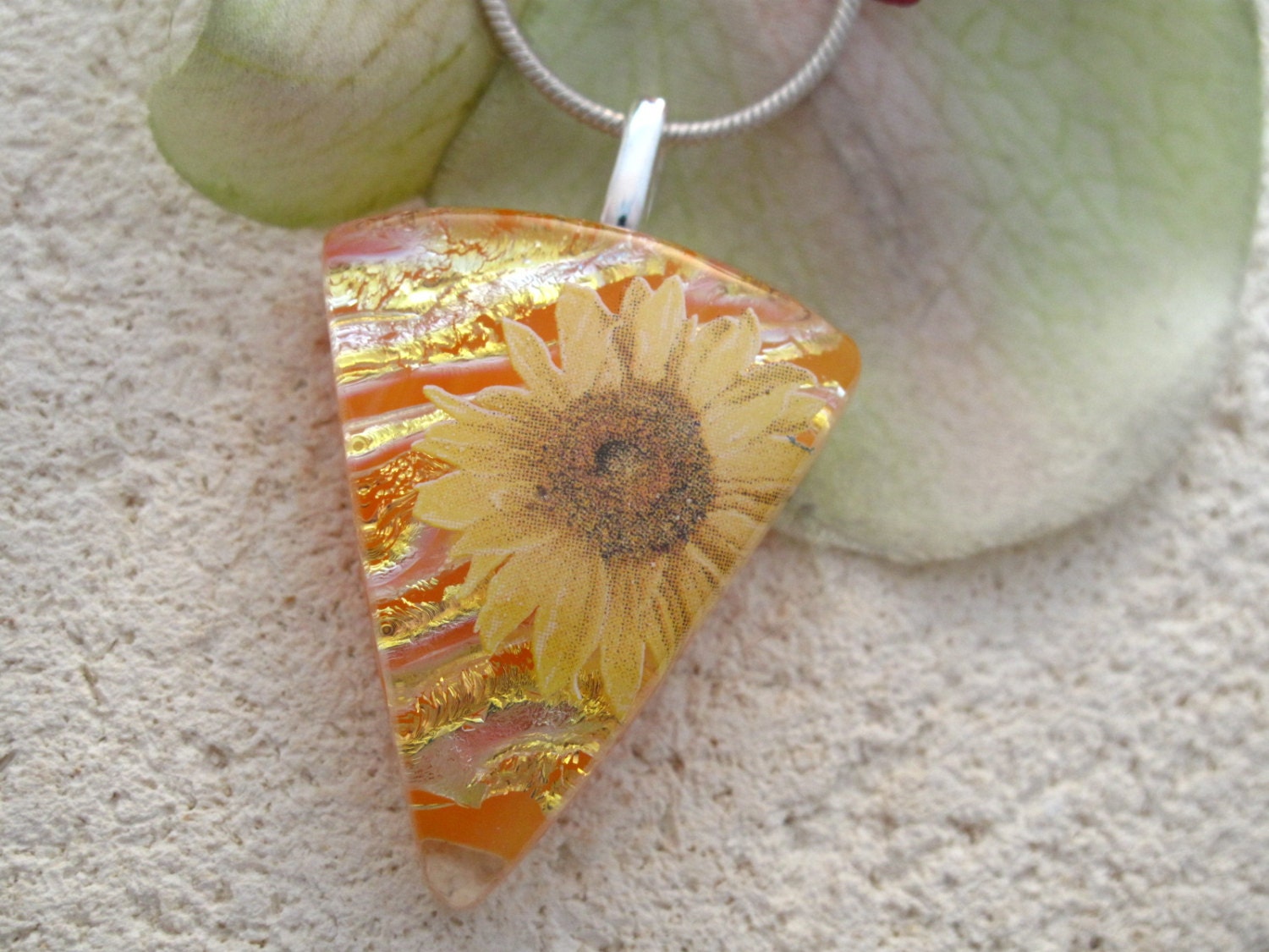 Dichroic Jewelry - Dichroic Pendant  - Sunflower - Golden - Dichroic Fused Glass Jewelry - Fused Glass -  Pendant & Necklace 051313p103