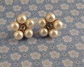 Vintage Post Earrings with 5 peals surrounding a CZ