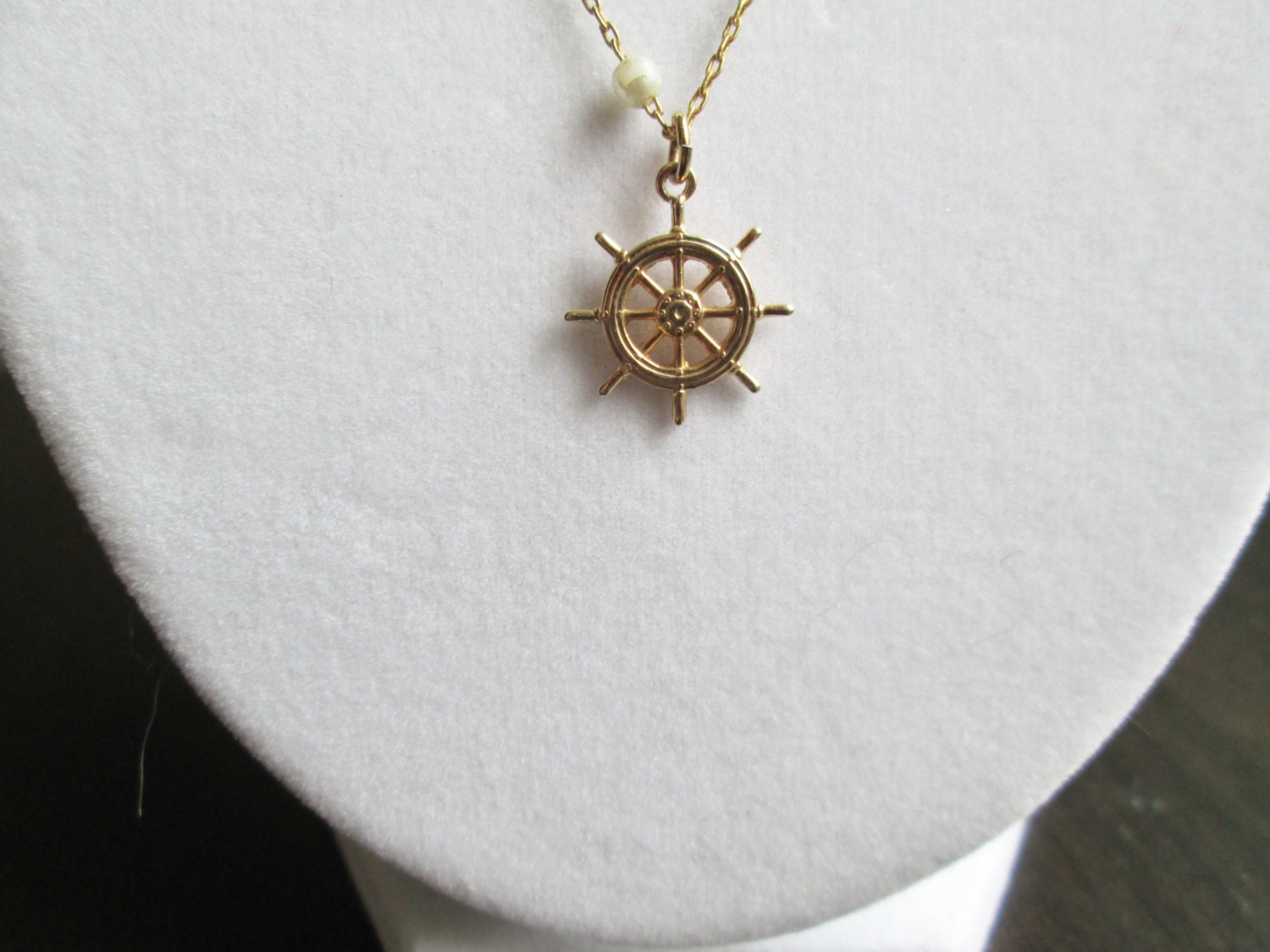 Vintage Faux Pearl and Gold Bead Ship Wheel Necklace