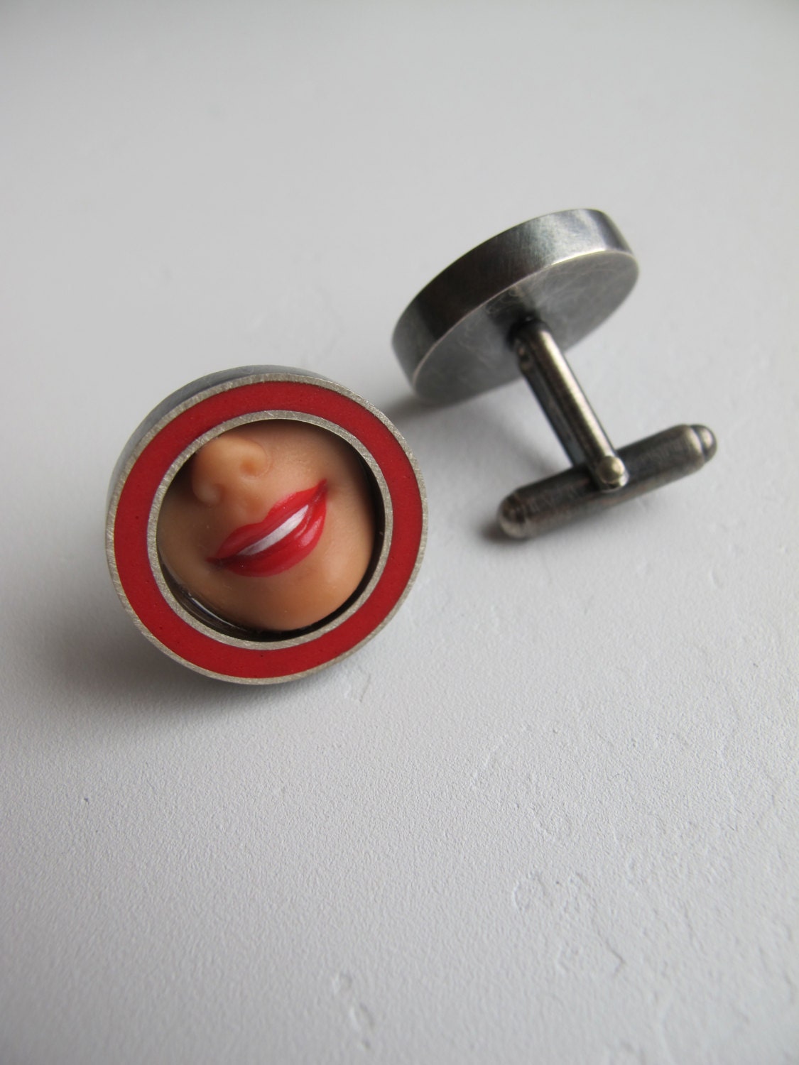 SALE Barbie Doll Smile Cufflinks in Red