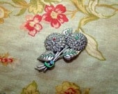 Decorative Vintage Silver Marcasite Enamel Flower Brooch Pin