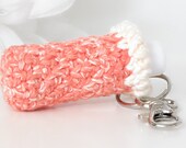 Lip Balm Crochet Key Chain, Extra Thick & Plush Key Holder, Tangerine Orange with Sprinkles of Off White