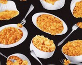 NEW Timeless Treasures, Got the Munchies, Mac and Cheese Black Fabric - Half Yard