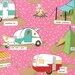 Mary Jane Butters, Glamping, Novelty Tents Trailers Shasta Pink Fabric - Half Yard