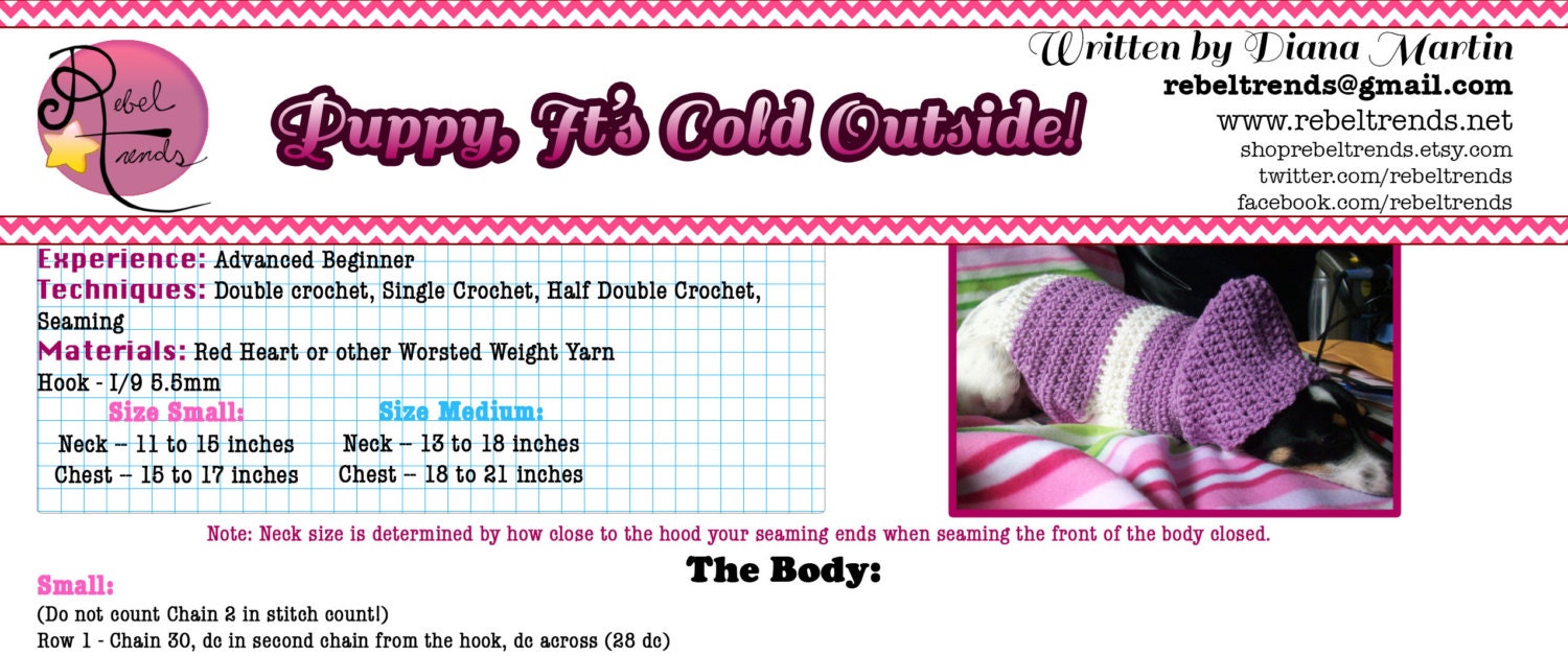 Crocheted Hooded Dog Sweater Pattern PDF Small and Medium Sizes