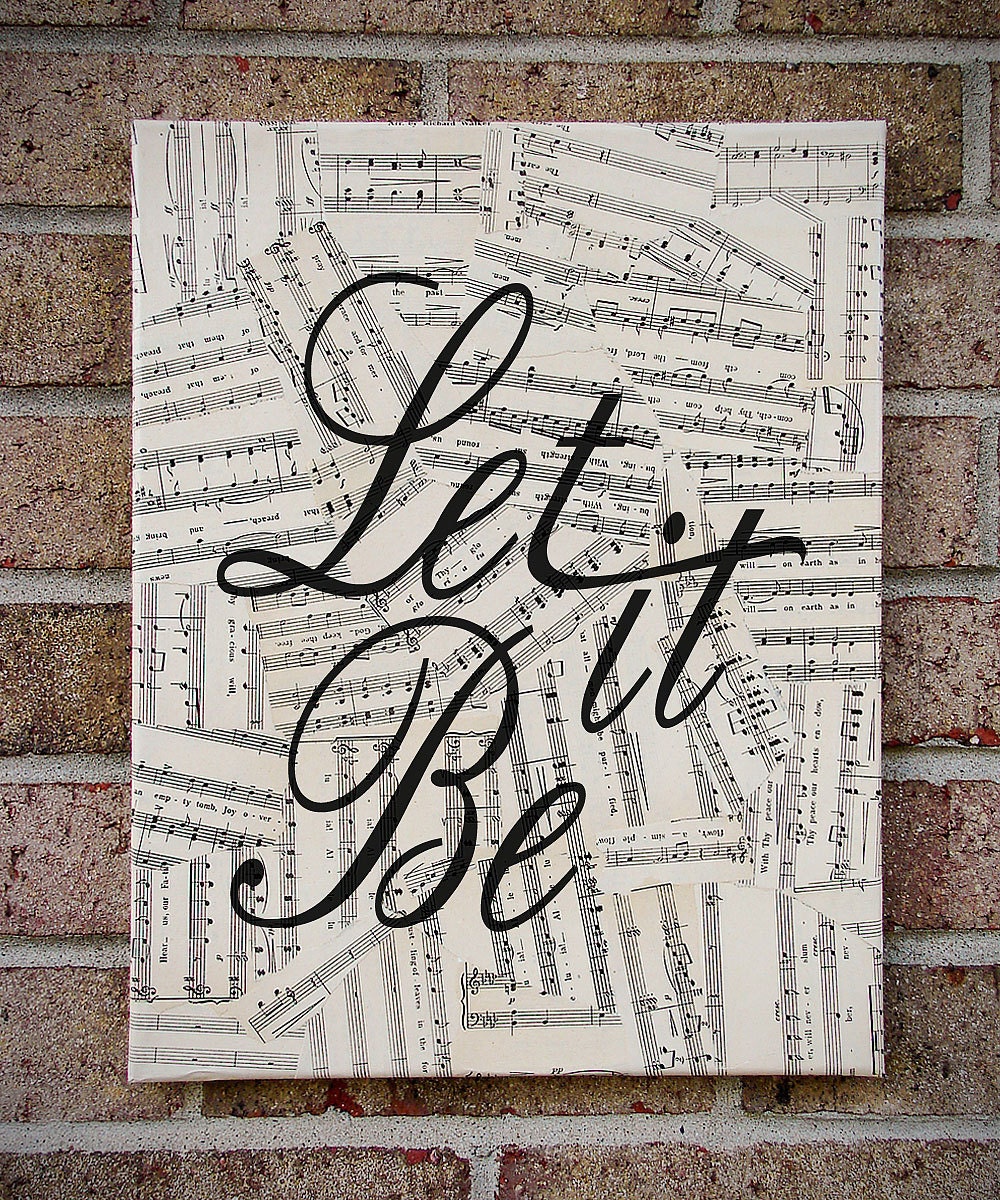 Graduation Gift : Typography & Sheet Music Lyrics Canvas Wall Art - The Beatles - Let It Be