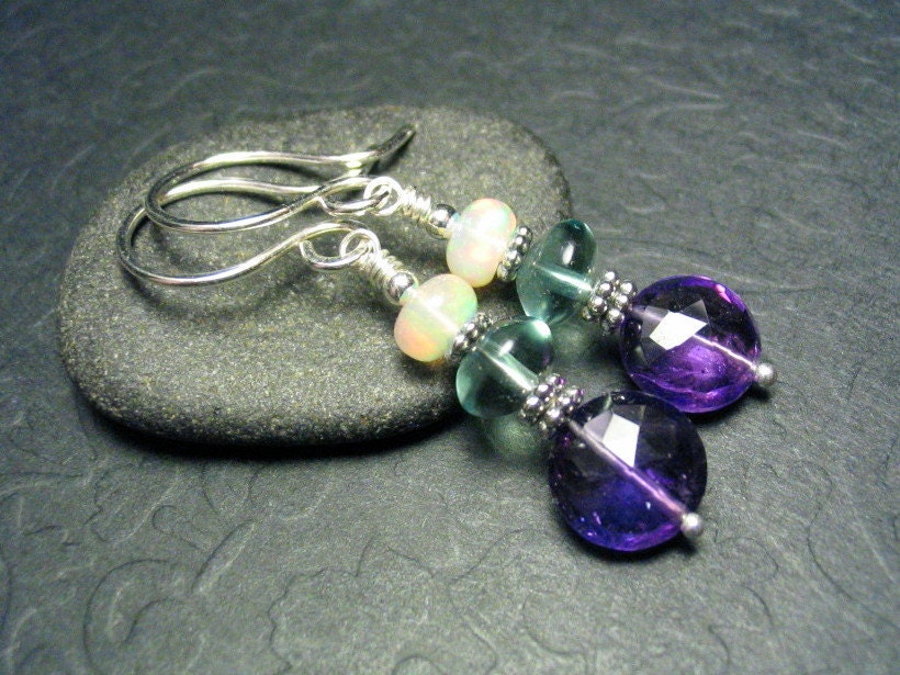 Amethyst, Fluorite, Opal ... Sterling Silver Gemstone Dangle Earrings