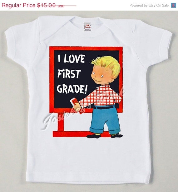 ON SALE Vintage First Grade Tee BOY Custom Size Retro Kindergarten Back to School "Any Grade"