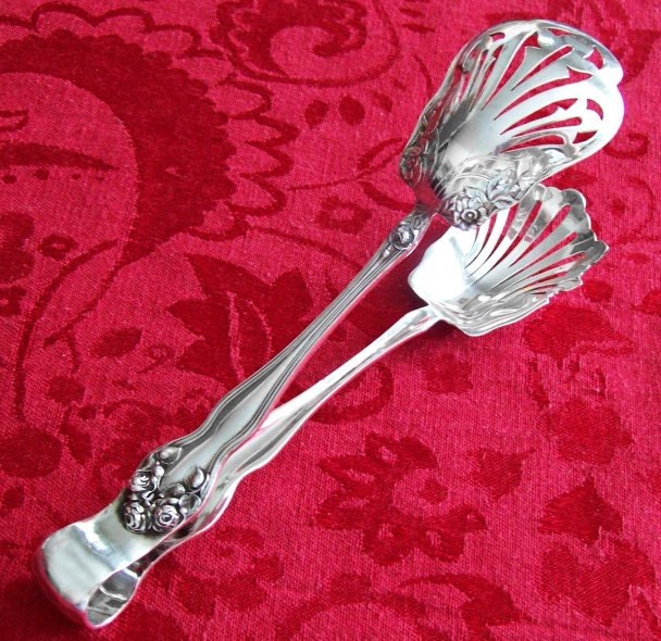 Sale: Antique 7-Inch Watson Wedding Rose Sterling Silver Ice Tongs