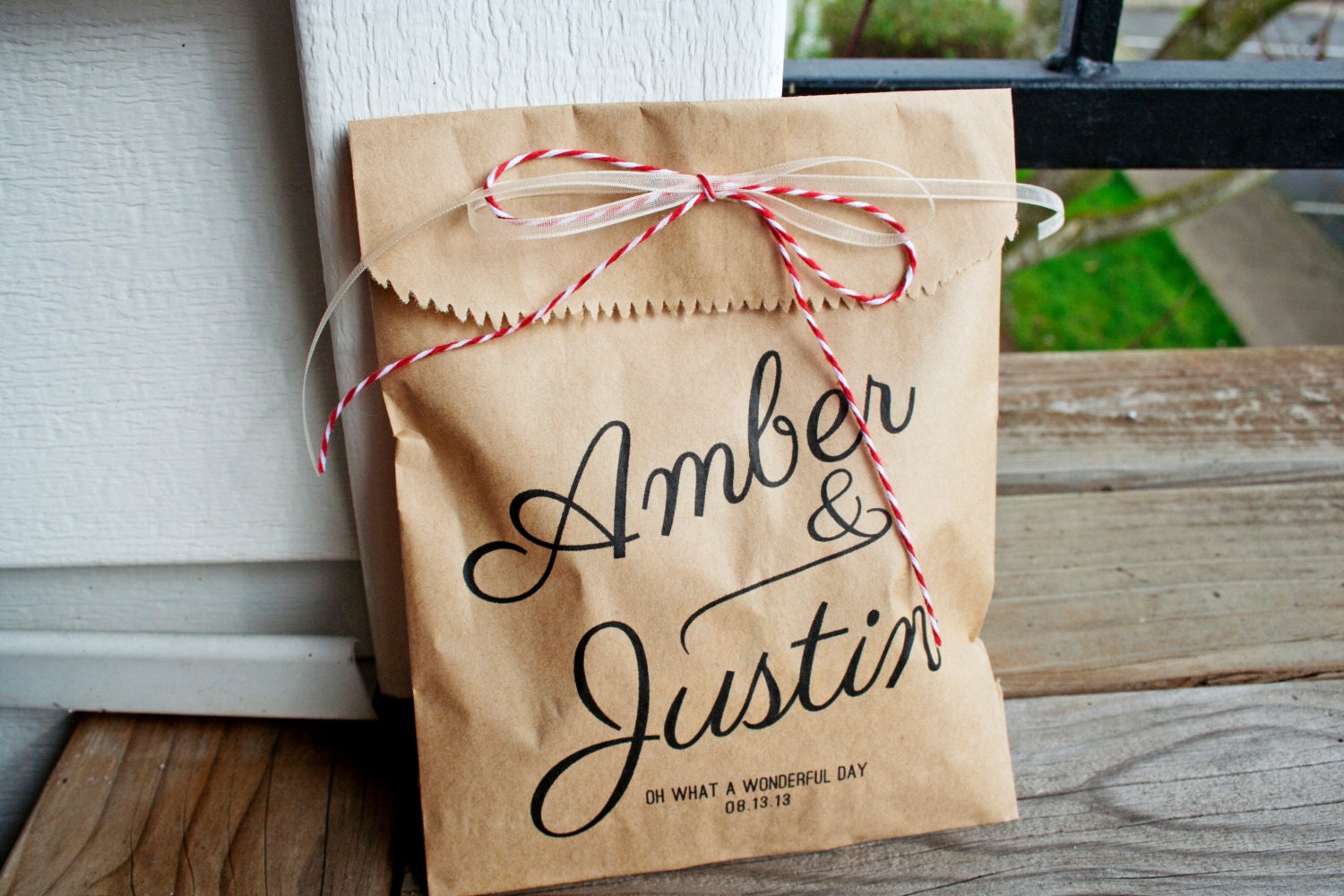 CUSTOM Kraft Calligraphy Wedding Favor Bags - Add your Names and Date - One Kraft Favor Bag