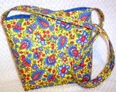 Quilted Purse Hobo Bag Shoulder Sling Shabby Country French Provincial Floral - Yellow, Red and Blue