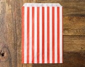 100 striped bags - 5 X 7 - candy, treat, or gift - red and white