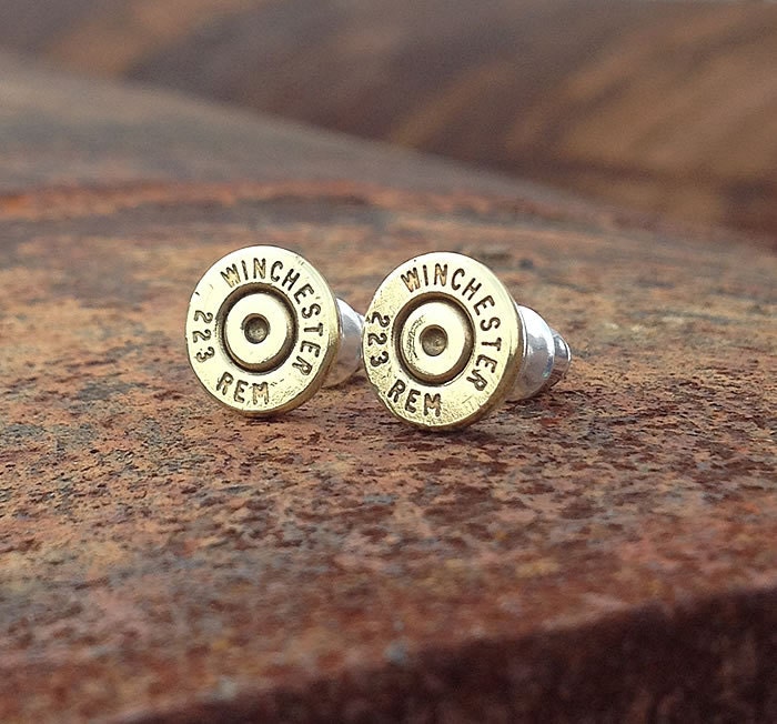 223 winchester remington bullet earrings sterling silver studs gift for him or her