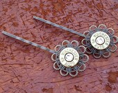 45 caliber automatic Winchester bullet hair pins with Swarovski crystals