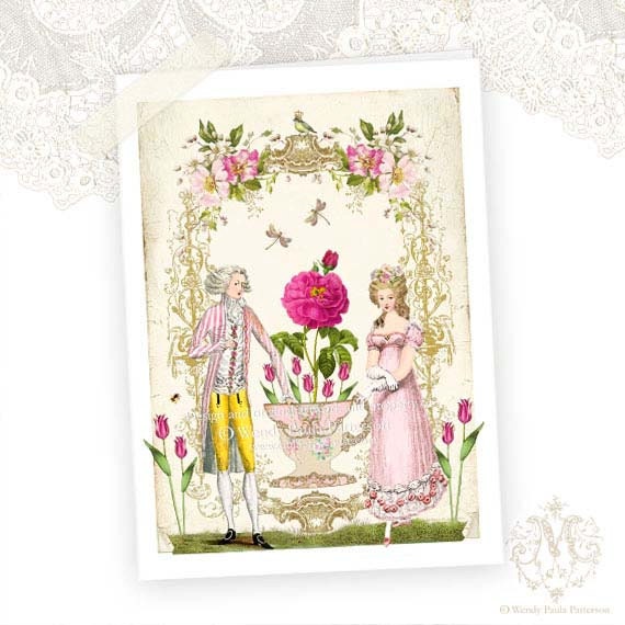 Marie Antoinette, Greeting Card, French, Garden Party, Wedding Breakfast, Shower Tea, Vintage Teacup