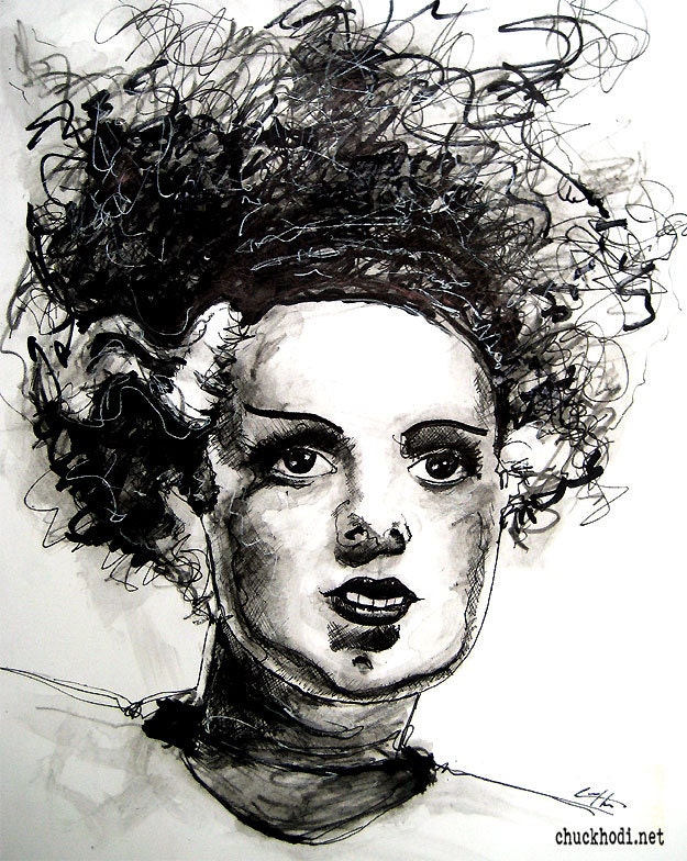 Print 8x10" - Bride of Frankenstein - Dark Art Horror Dracula Monster Creature Halloween Gothic Rockabilly Vintage Pop Art