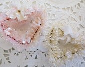 Two 2" mini Valentine wreaths white and pink with white millinery bloom