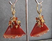 Red Agate Sails Clusters of Citrine and Smoky Quartz 14kt Gold Filled Earrings