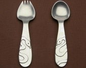 2013 year of the snake spoon and spork feeding set - pewter for toddler or baby