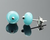Small Glass Stud Circle Earrings in Aqua