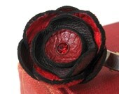 Oxblood Red Leather Flower Clip Pin for Hair Hat or Lapel, Women, Girl, Brooch, EcoFriendly, Reclaimed Leather, OOAK