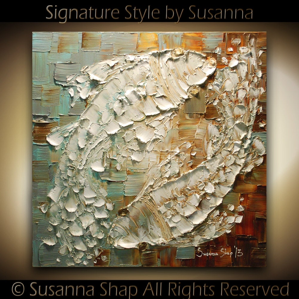 ORIGINAL Art Koi Fish Painting Thick Texture Abstract Painting Yin Yang Love Contemporary Fine Art by Susanna - 24x24