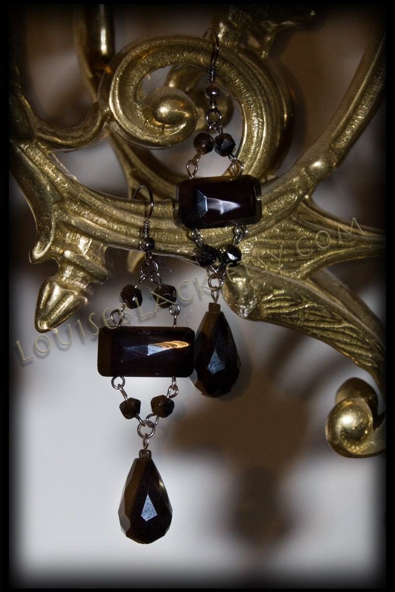 Last Pair Lady Mary Downton Abbey inspired Mourning Jet Drop Earrings by Louise Black