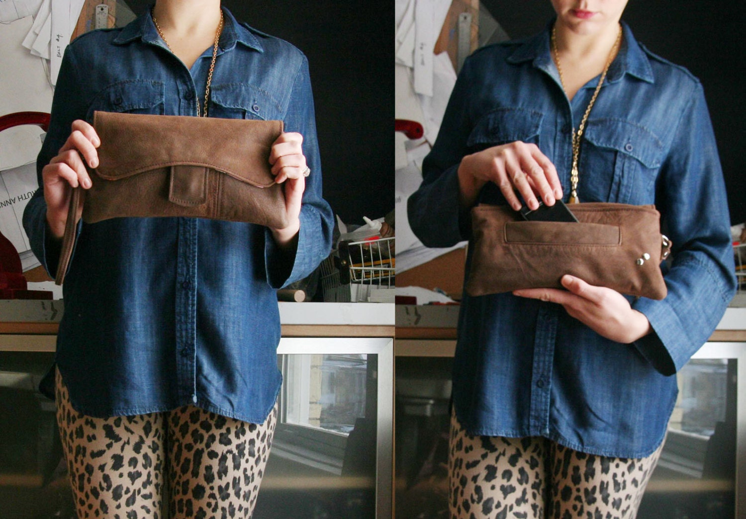 Entourage Wristlet- Made of Soft Brown Recycled Leather