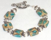 Turquoise Blue and Cream Lampwork Bracelet