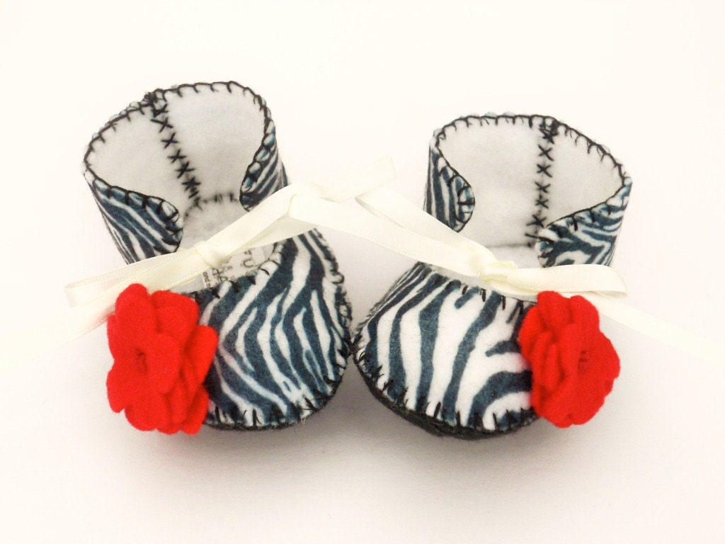 Zebra Print Baby Booties. Zebra Fabric Baby Shoes. Great as a Zebra Baby Shower Gift or Zebra Birthday. Zebra Print Children Clothing